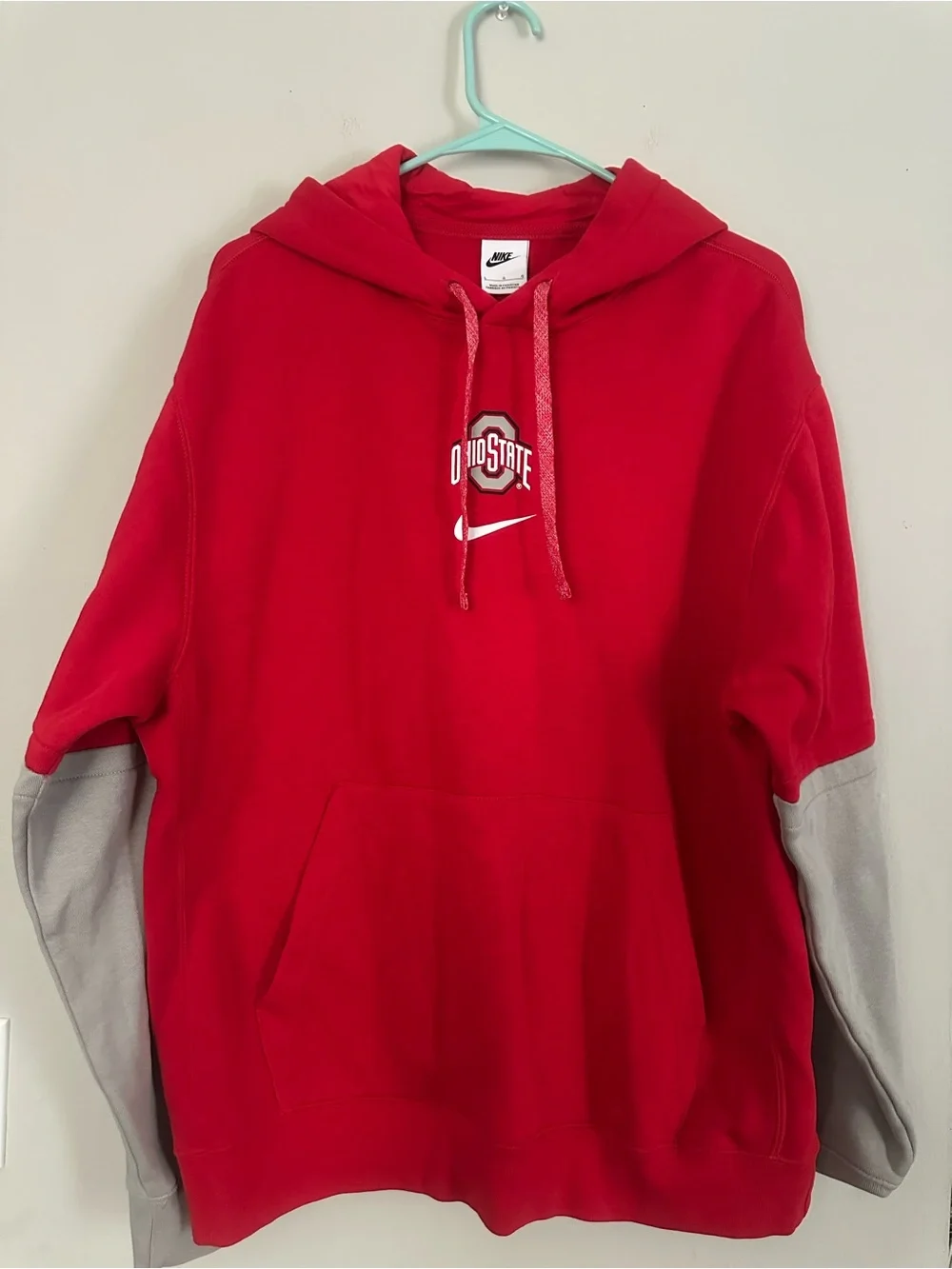 Nike Red Crewneck Hoodie with Gray Sleeve Panels